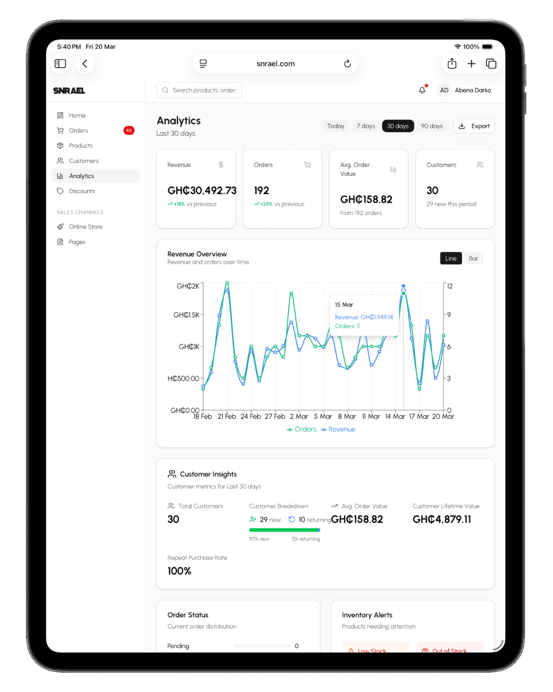 Happy business owner receiving orders and making sales